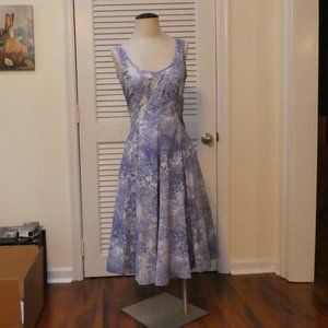 Talbots dress sz 4 A line blue floral cotton sleeveless midi Michelle Obama BHG
